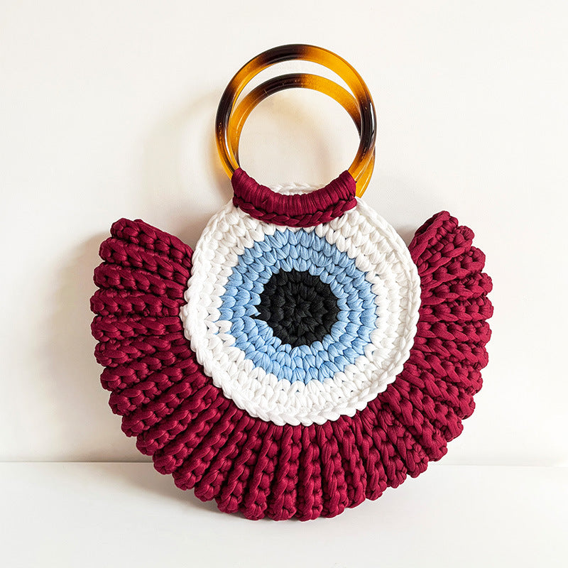 Wholesale Devil's Eye Handmade Woven Handbags, Cotton Thread Crochet Wrist Bags, Shell Bags